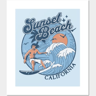 1970s Vintage Surfing Sunset Beach, California Retro Sunset // Old School Surfer // Surf California Posters and Art